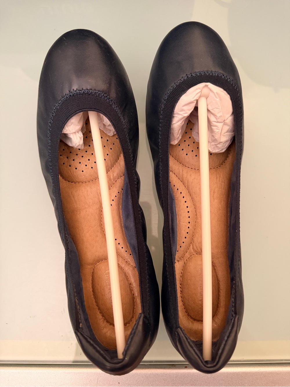 Lands End Navy Women's Comfort Slip On Leather Ballet Flats
